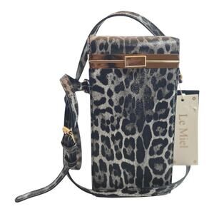 Le Miel Leopard Print Black Gray Trunk-Style New with Tags Crossbody Bag